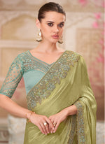 Thumbnail for Vegaa Fashion Green Sequin Embroidered Traditional Wedding Saree