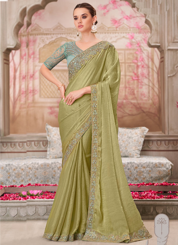 Vegaa Fashion Green Sequin Embroidered Traditional Wedding Saree