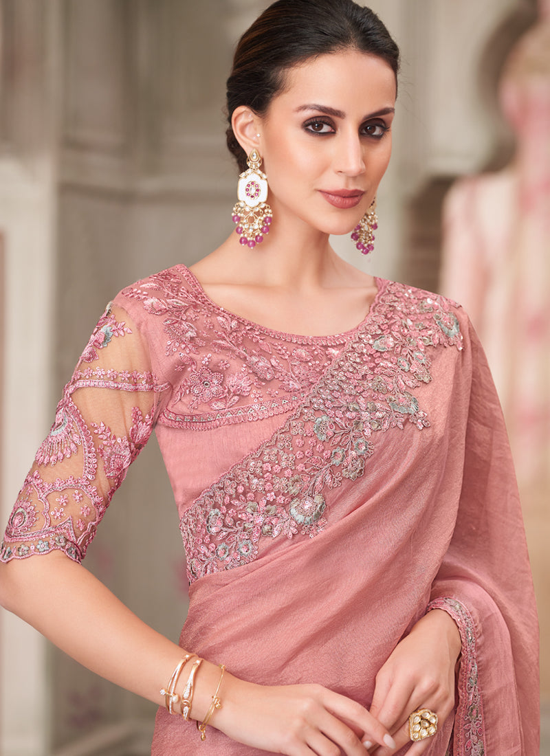 Vegaa Fashion Blush Pink Embroidered Traditional Wedding Saree