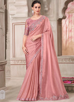 Thumbnail for Vegaa Fashion Blush Pink Embroidered Traditional Wedding Saree