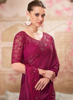 Thumbnail for Vegaa Fashion Magenta Pink Embroidered Traditional Wedding Saree