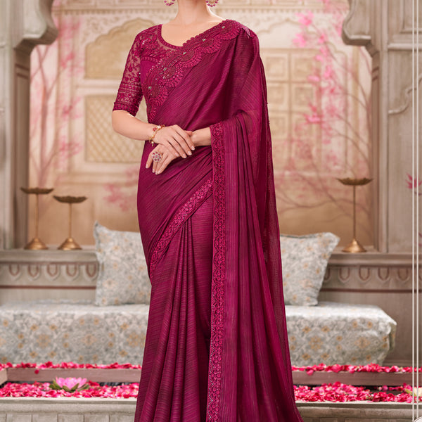 Vegaa Fashion Magenta Pink Embroidered Traditional Wedding Saree - Distacart