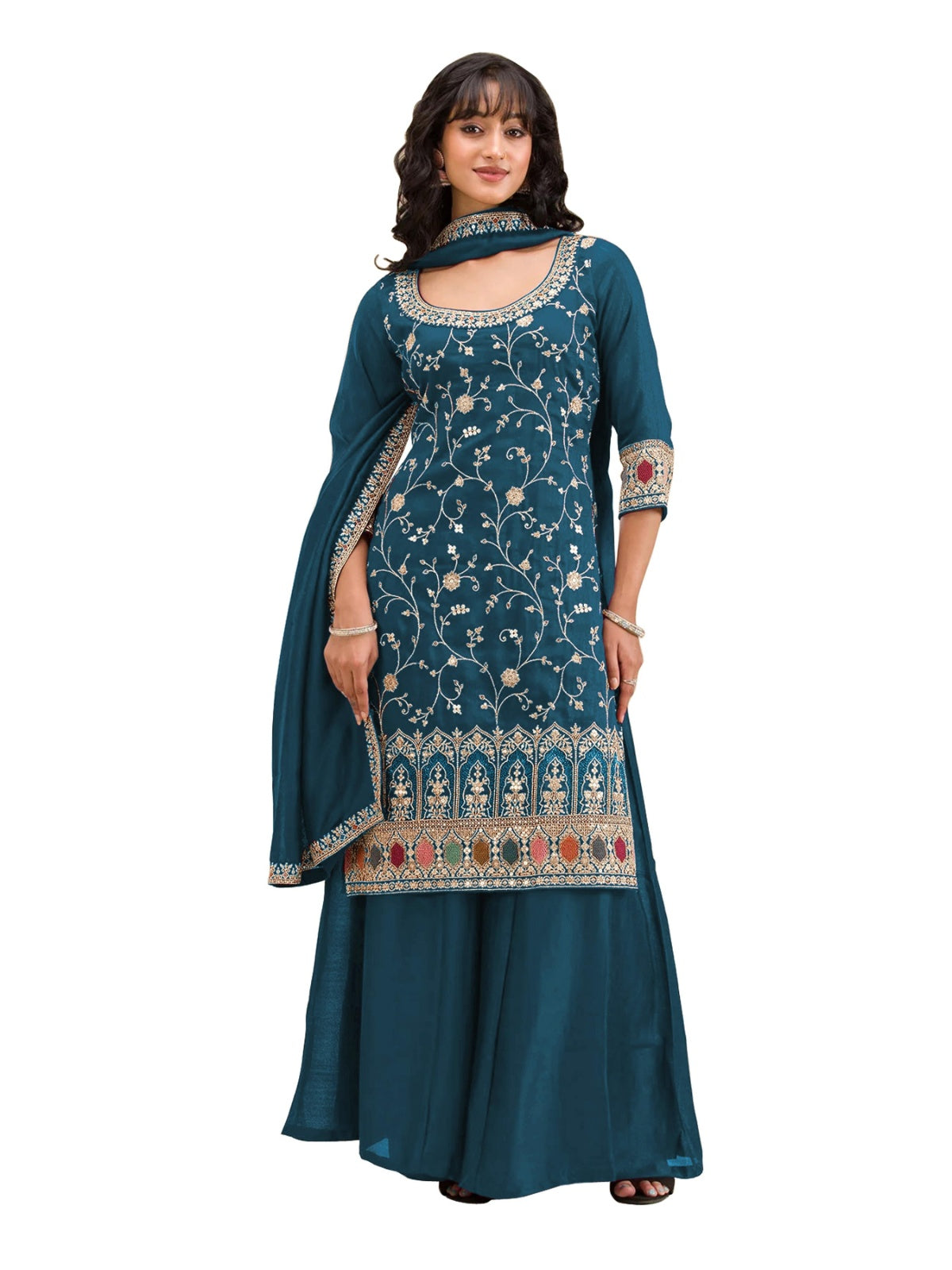 Anaita Teal Vichitra Suit With Heavy Embroidery Work - Distacart