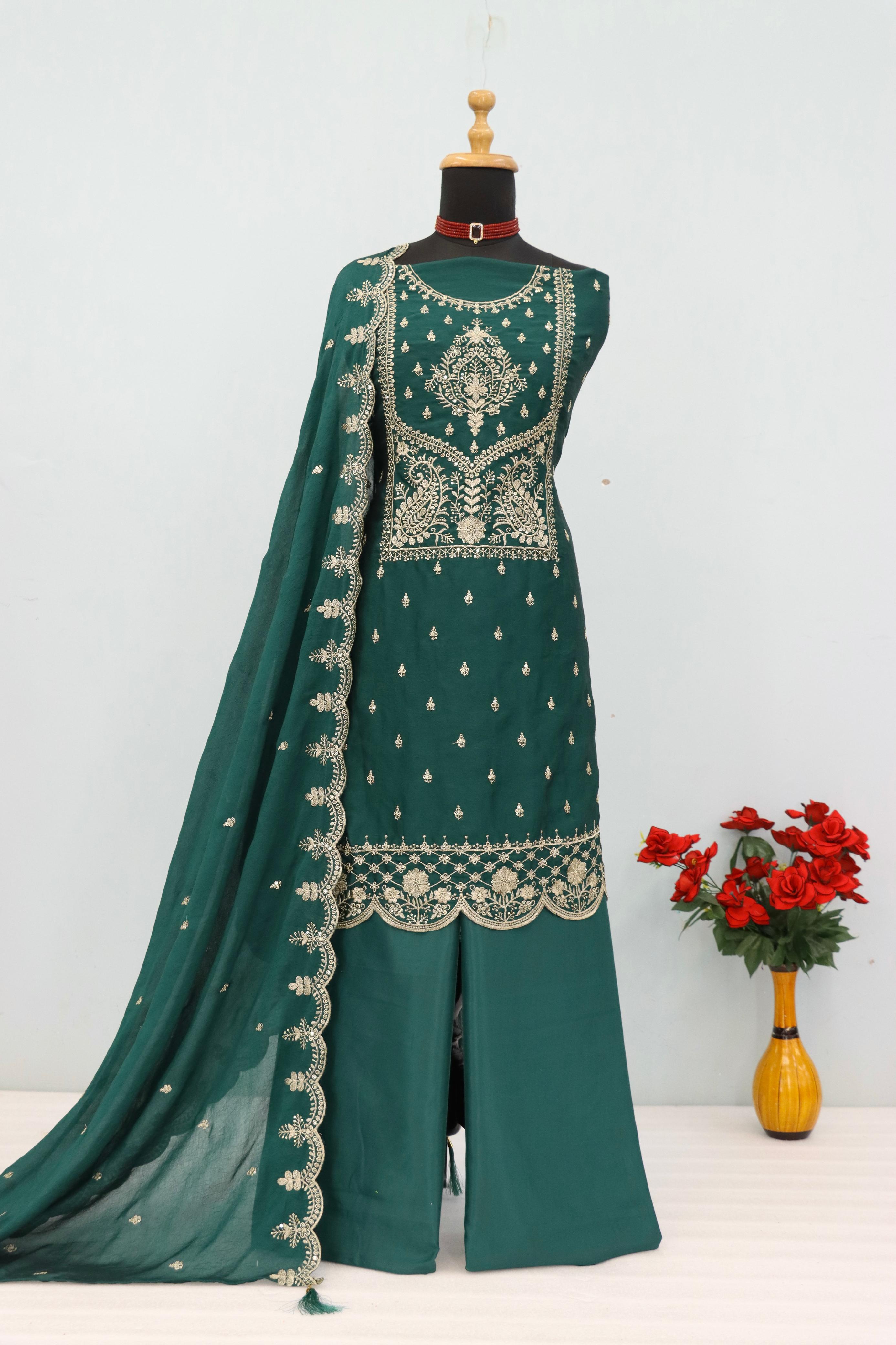Anaita D Green Vichitra Silk Suit with Embroidery & Sequence Work - Distacart