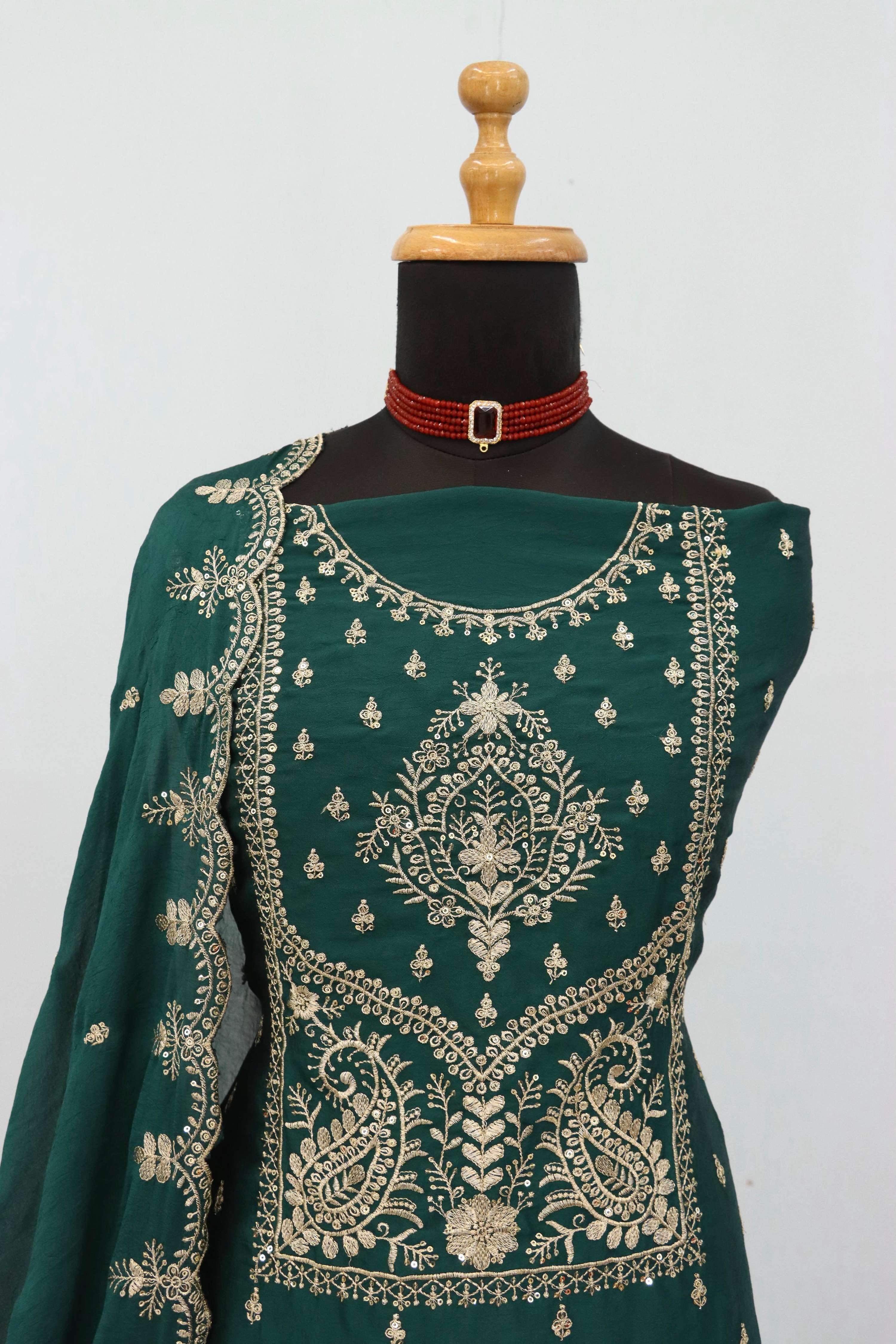 Anaita D Green Vichitra Silk Suit with Embroidery & Sequence Work - Distacart