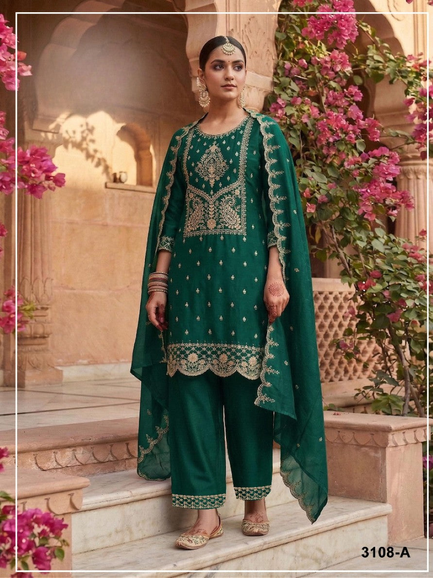 Anaita D Green Vichitra Silk Suit with Embroidery & Sequence Work - Distacart