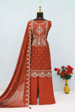 Thumbnail for Anaita Orange Vichitra Silk Suit with Embroidery & Sequence Work - Distacart