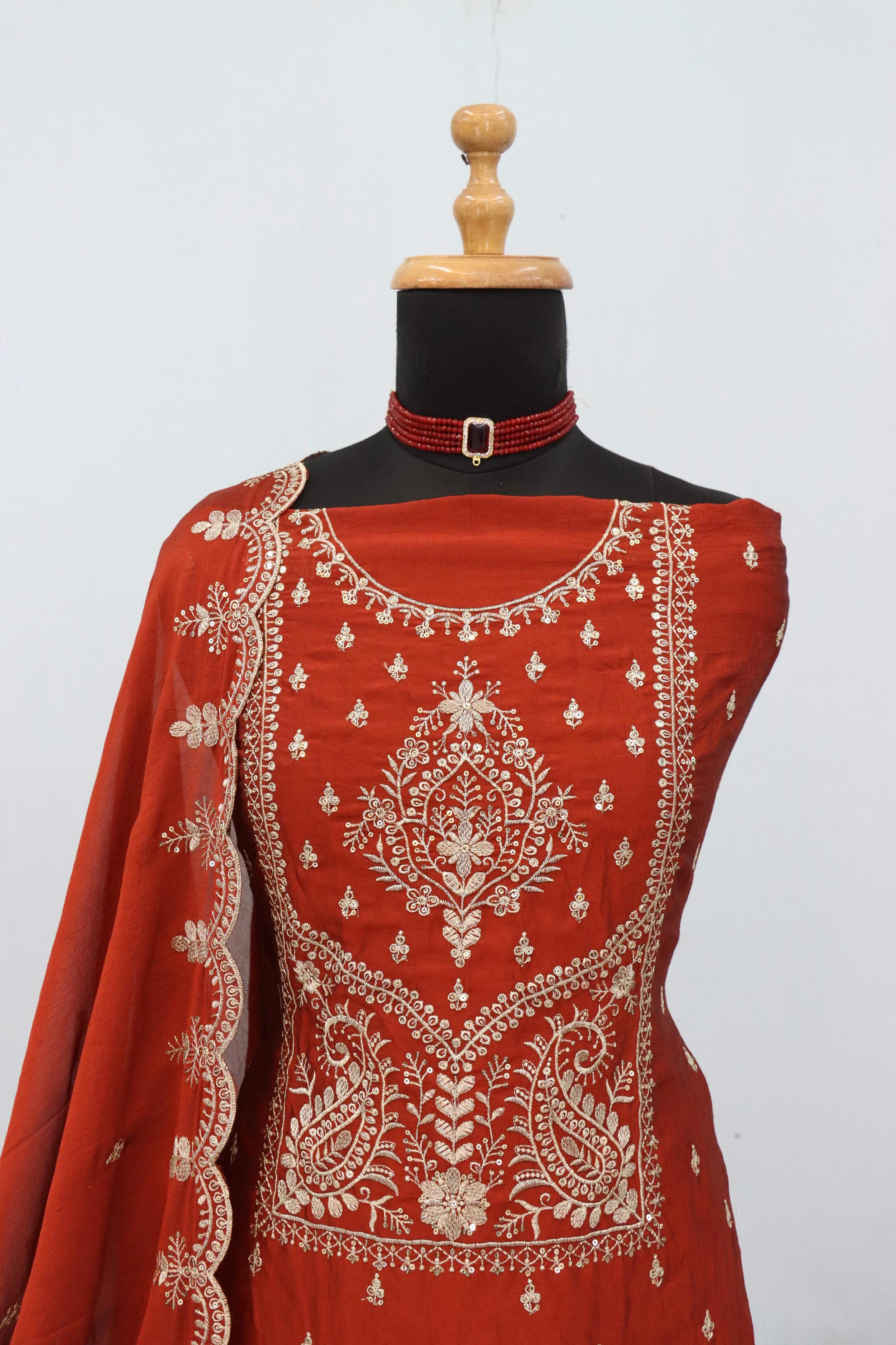 Anaita Orange Vichitra Silk Suit with Embroidery & Sequence Work - Distacart