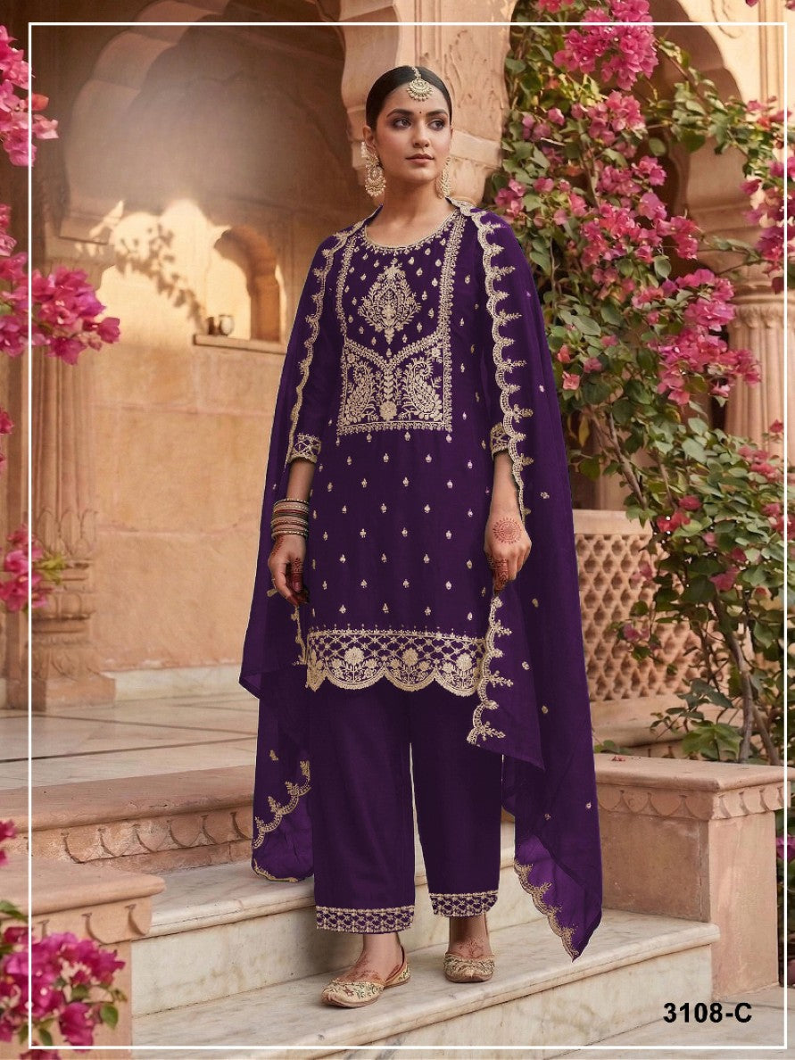 Anaita Purple Vichitra Silk Suit with Embroidery & Sequence Work - Distacart