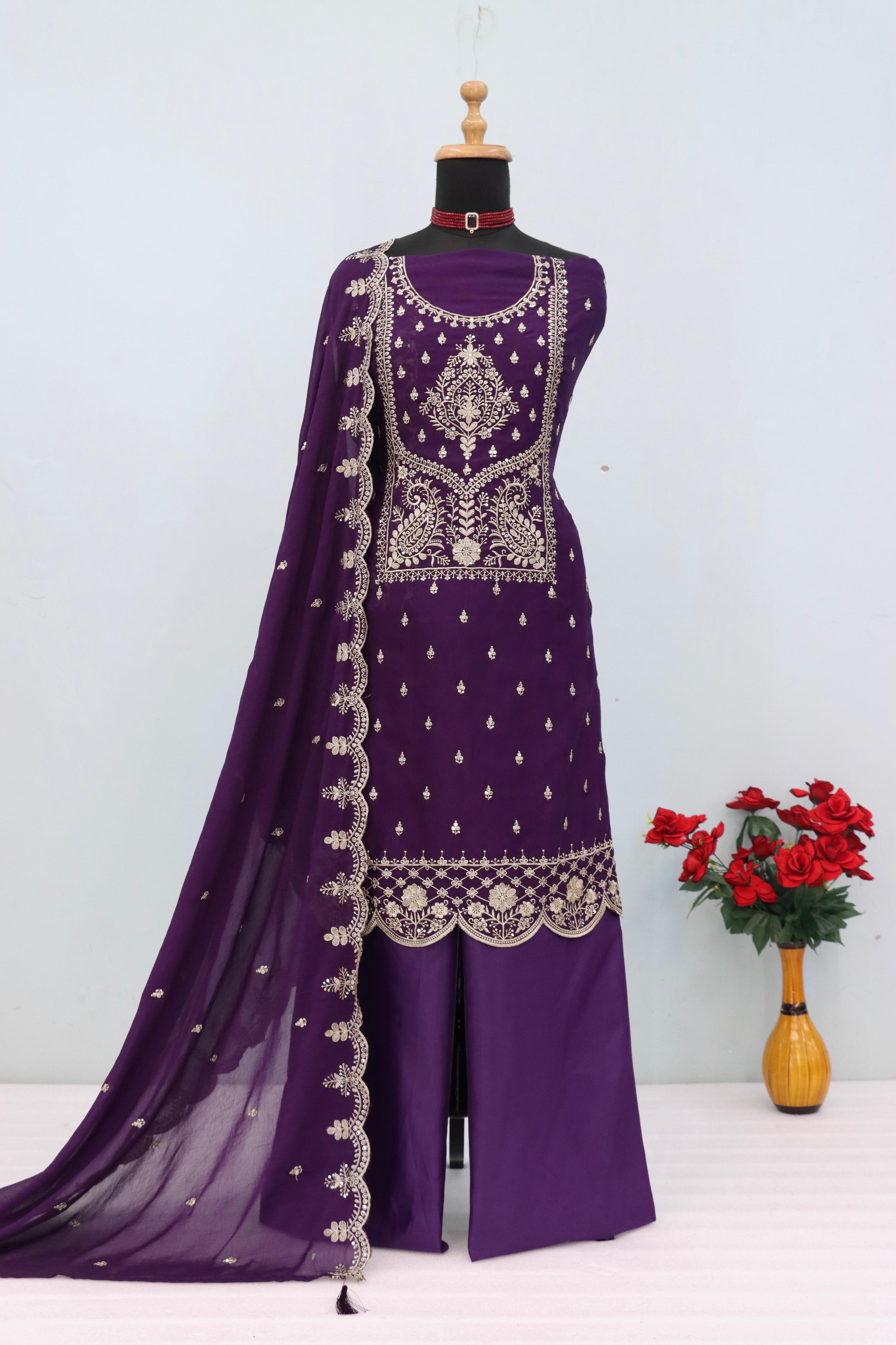 Anaita Purple Vichitra Silk Suit with Embroidery & Sequence Work - Distacart
