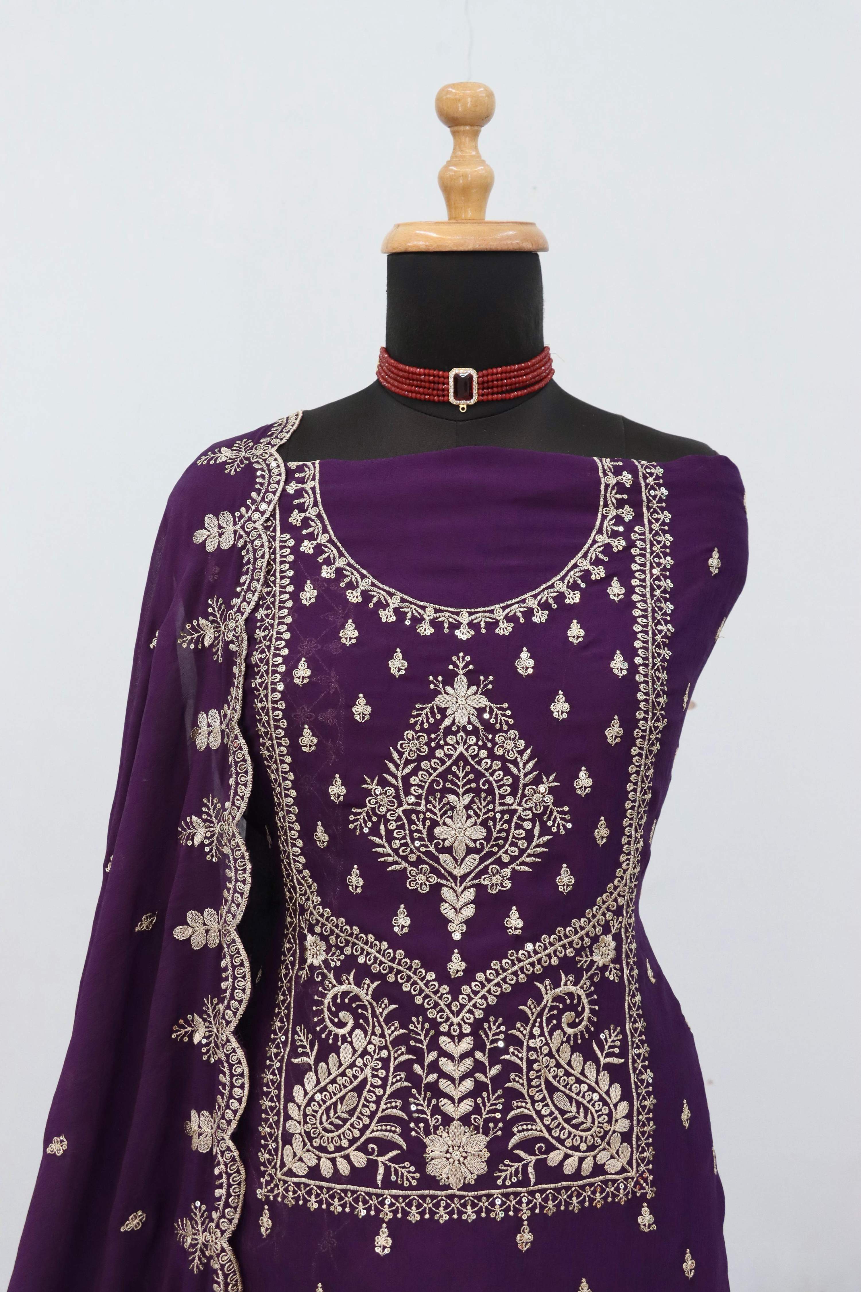 Anaita Purple Vichitra Silk Suit with Embroidery & Sequence Work - Distacart
