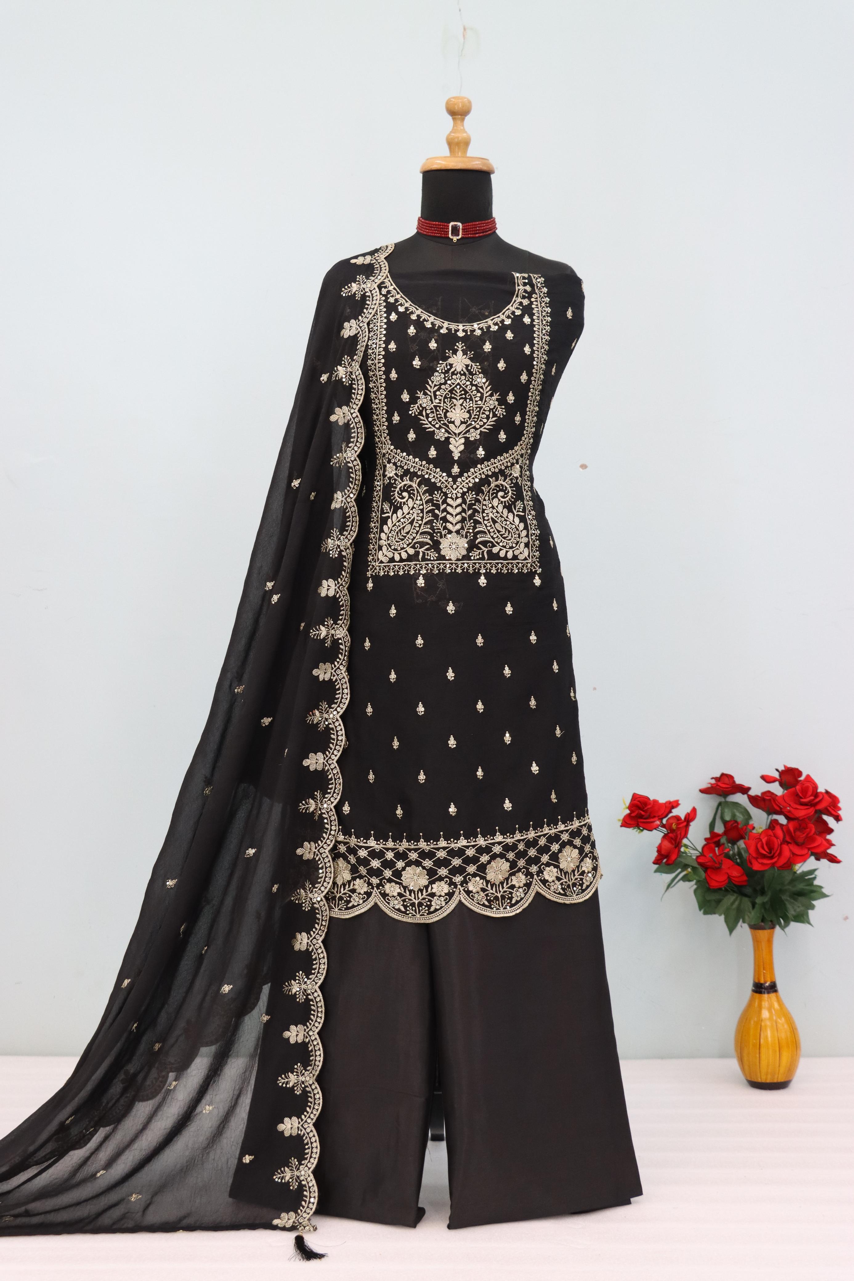 Anaita Black Vichitra Silk Suit with Embroidery & Sequence Work - Distacart