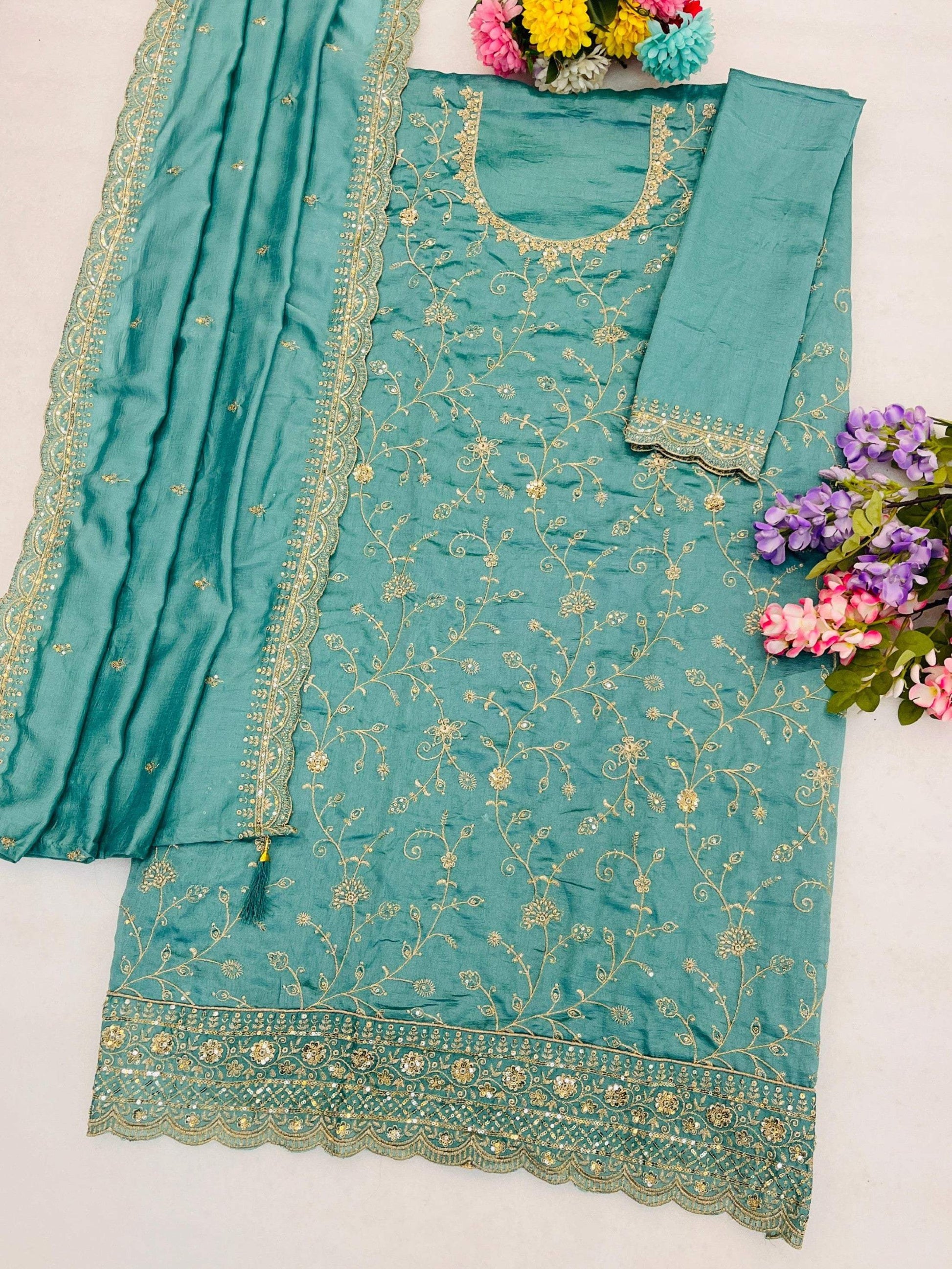 Anaita Blue Vichitra Silk Suit With Embroidery & Sequence Work - Dista