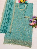 Thumbnail for Anaita Blue Vichitra Silk Suit With Embroidery & Sequence Work - Dista
