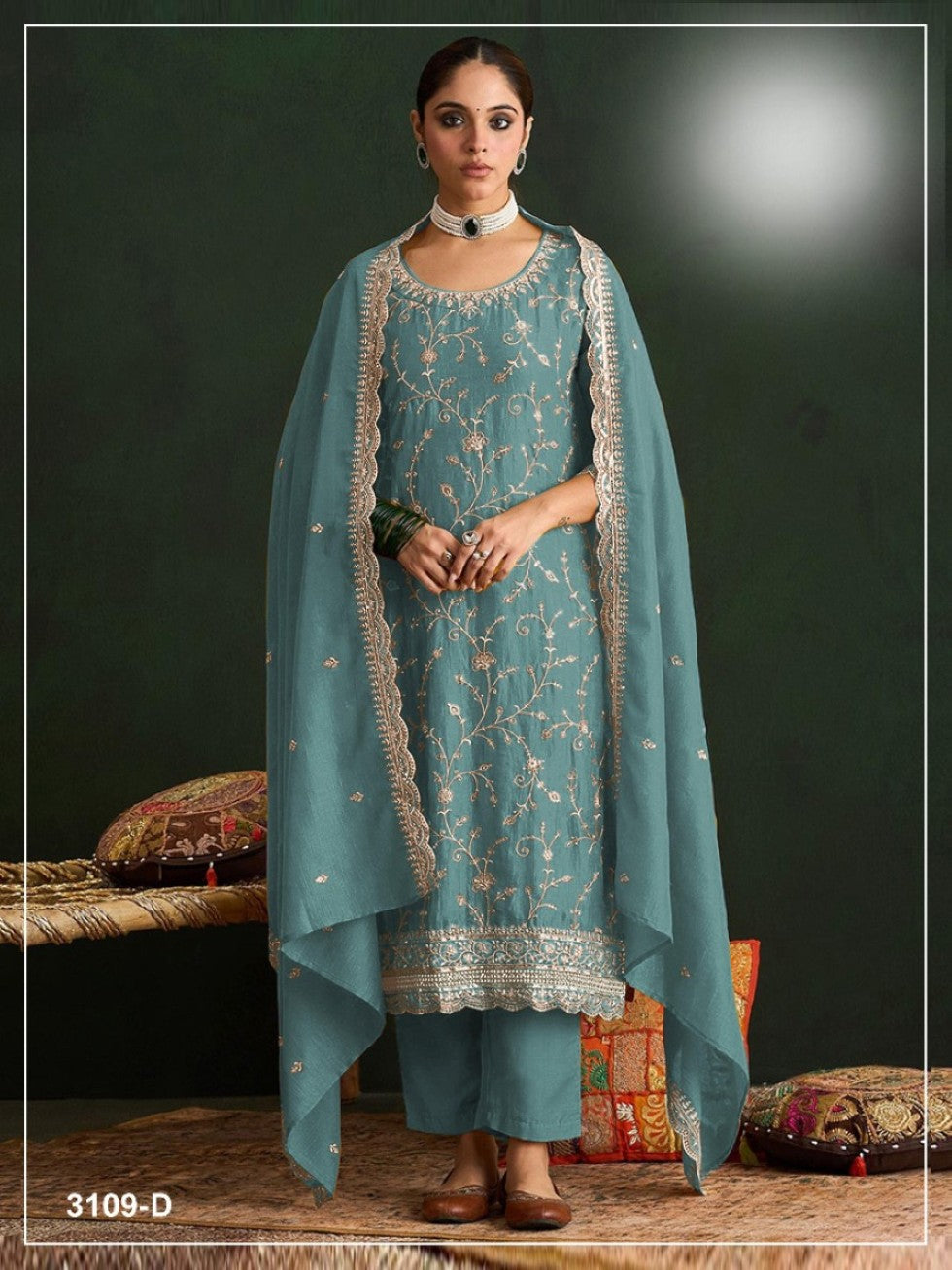 Anaita Blue Vichitra Silk Suit With Embroidery & Sequence Work - Dista