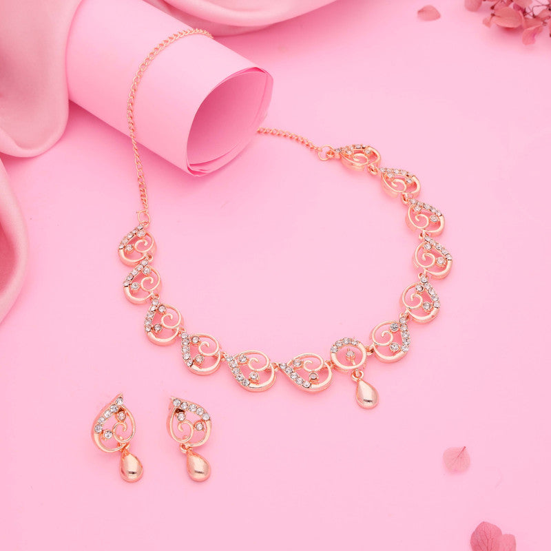 Tehzeeb Creations Brass Rose Gold-Polished White Colour Necklace With Earrings - Distacart