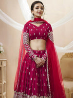 Thumbnail for Tulsi Art Mesmerizing Dark Pink Sequins Work Georgette Bridesmaid Lehenga Choli