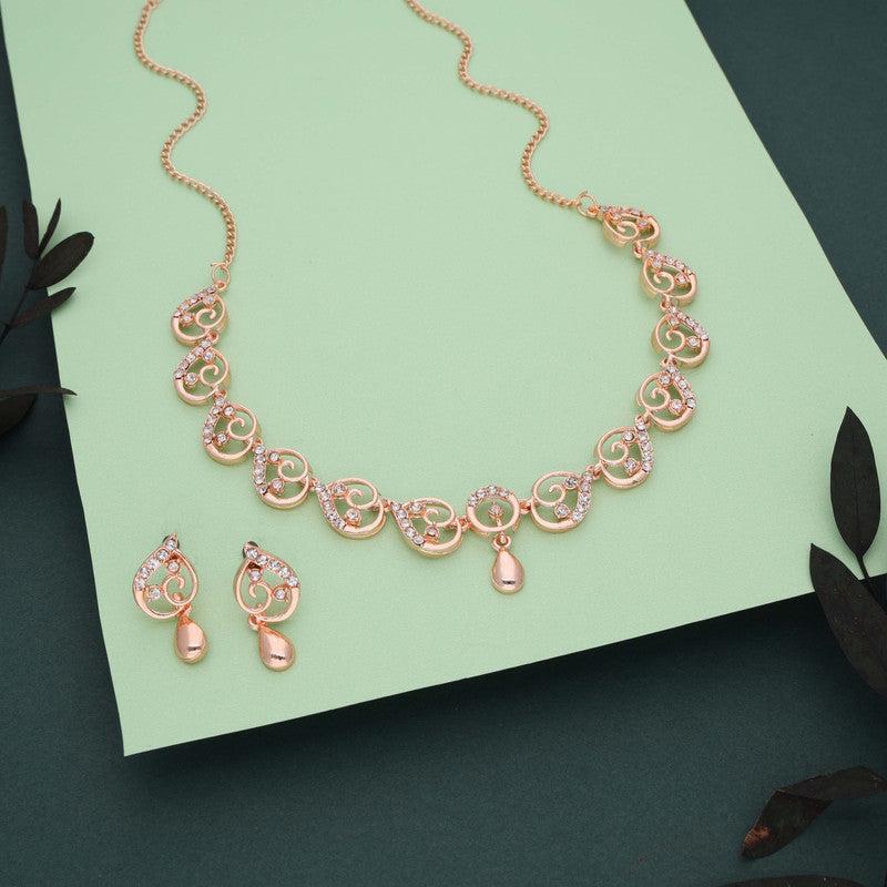 Tehzeeb Creations Brass Rose Gold-Polished White Colour Necklace With Earrings - Distacart