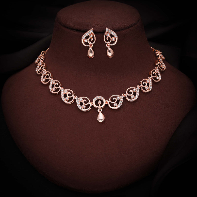 Tehzeeb Creations Brass Rose Gold-Polished White Colour Necklace With Earrings - Distacart