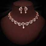 Thumbnail for Tehzeeb Creations Brass Rose Gold-Polished White Colour Necklace With Earrings - Distacart