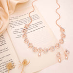 Thumbnail for Tehzeeb Creations Brass Rose Gold-Polished White Colour Necklace With Earrings - Distacart