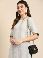 Thumbnail for Anouk Women Striped Keyhole Neck Cotton Kurta