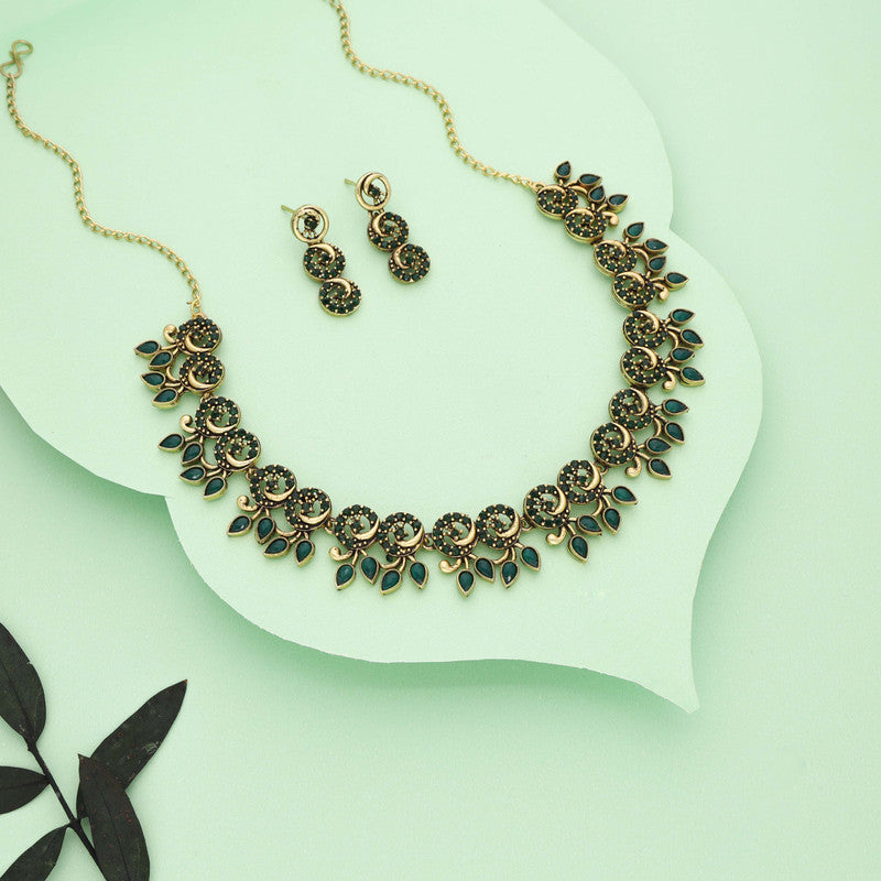Tehzeeb Creations Gold Pleate Green Colour Choker Set - Distacart