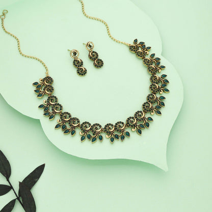 Tehzeeb Creations Gold Pleate Green Colour Choker Set - Distacart