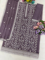 Thumbnail for Anaita Purple Silk Suit with Embroidery & Sequence Work - Dista