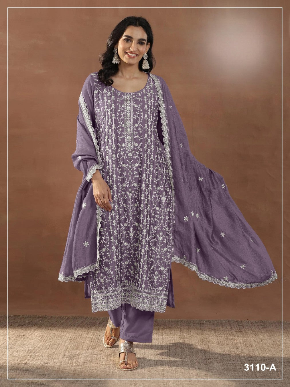 Anaita Purple Silk Suit with Embroidery & Sequence Work - Dista
