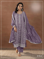 Thumbnail for Anaita Purple Silk Suit with Embroidery & Sequence Work - Dista