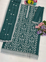 Thumbnail for Anaita Emerald Silk Suit with Embroidery & Sequence Work - Dista