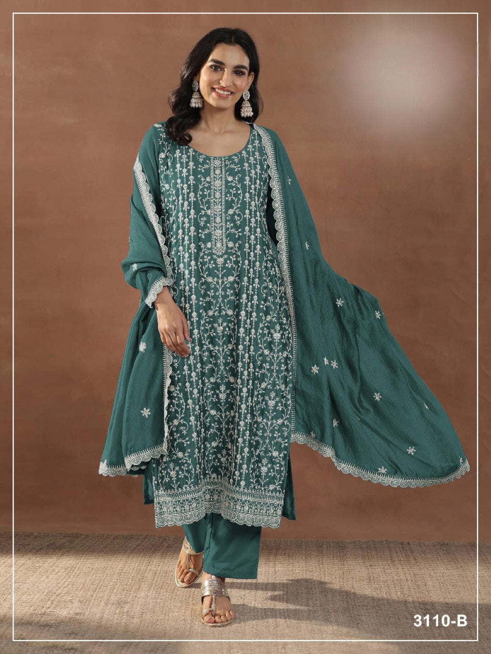 Anaita Emerald Silk Suit with Embroidery & Sequence Work - Dista