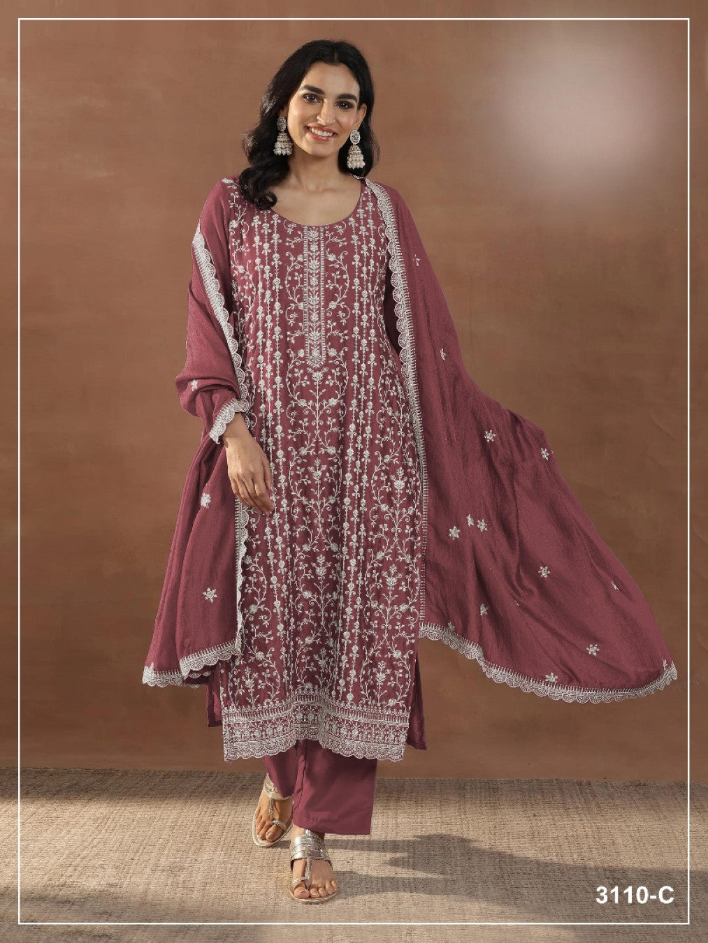 Anaita Maroon Silk Suit with Embroidery & Sequence Work - Dista