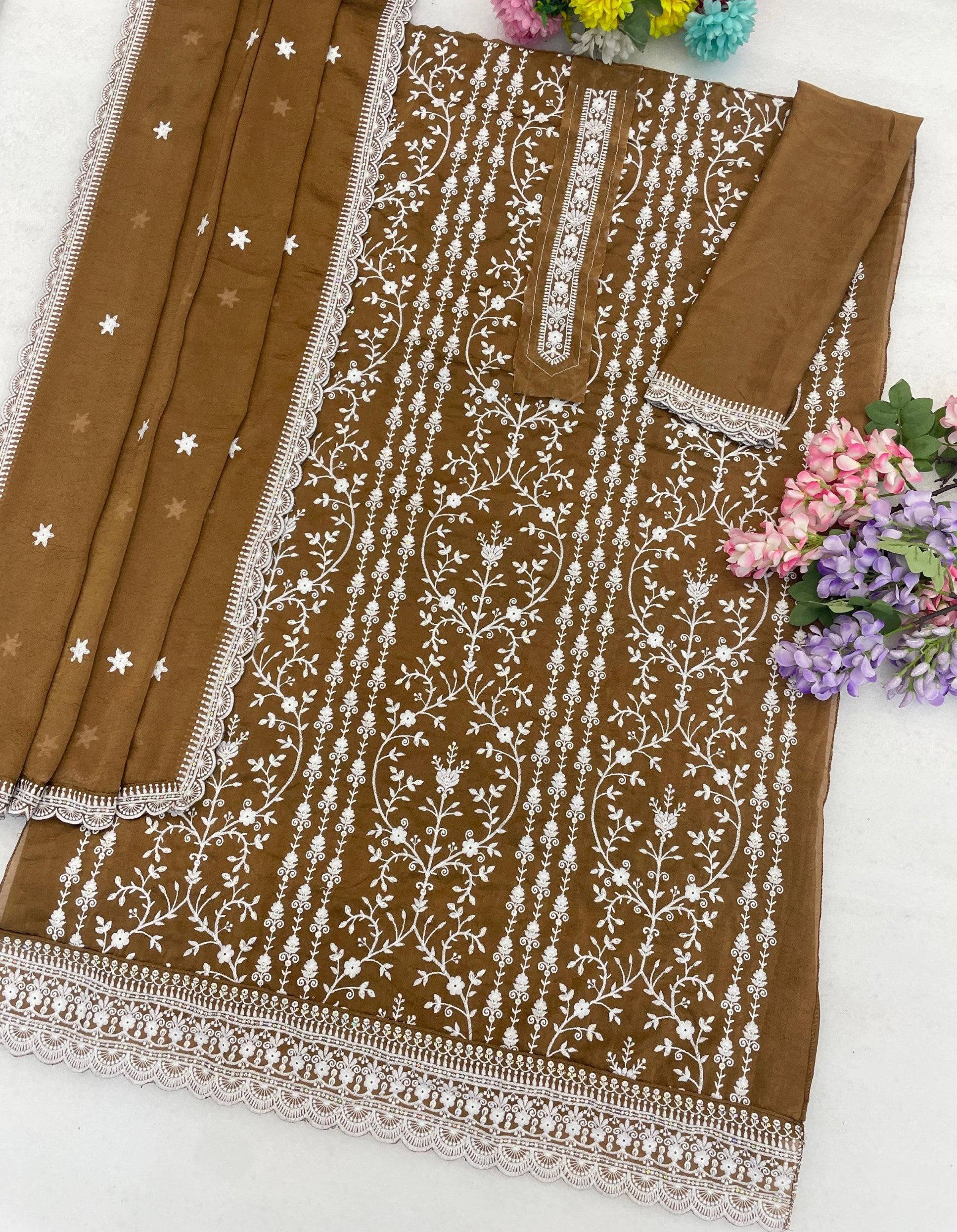 Anaita D Mustard Silk Suit with Embroidery & Sequence Work - Dista