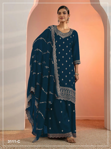 Anaita Teal Faux Georgette Suit With Embroidery Work - Dista