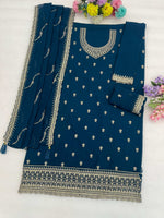 Thumbnail for Anaita Teal Faux Georgette Suit With Embroidery Work - Dista