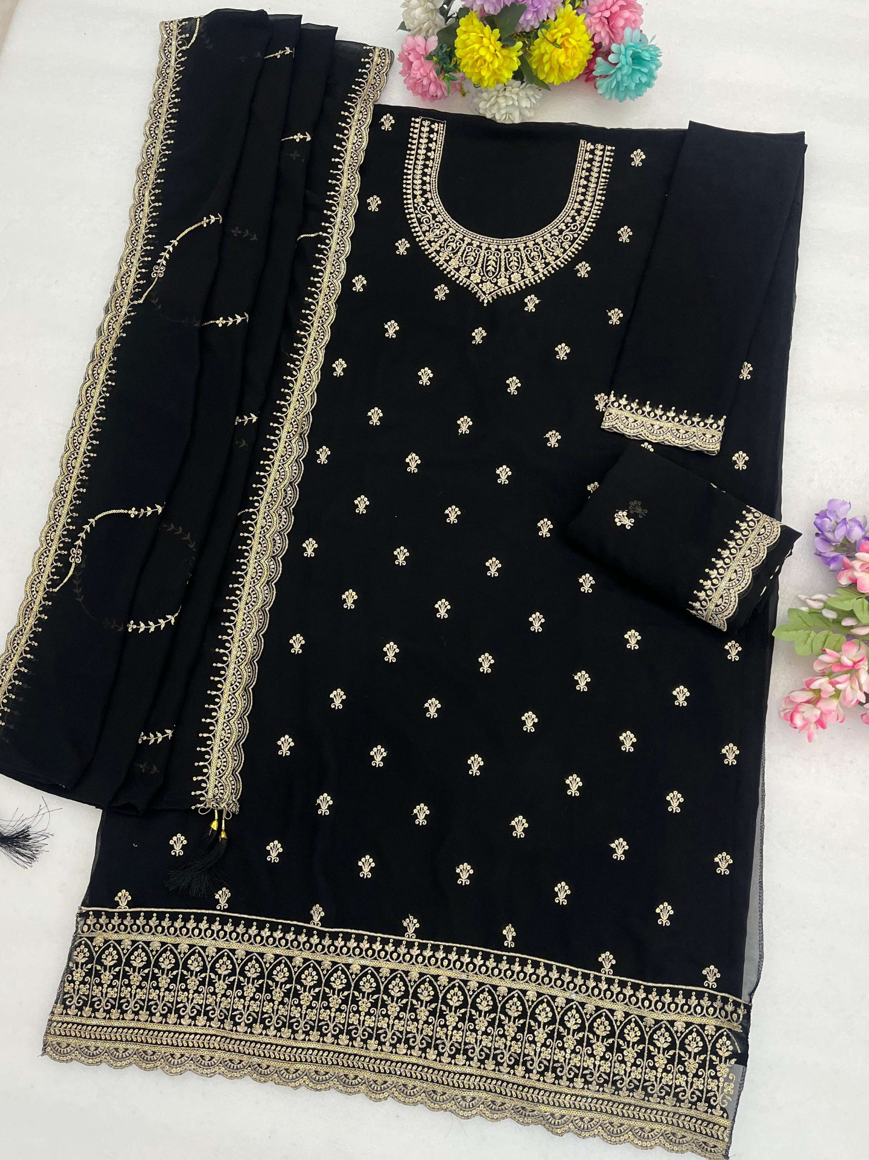 Anaita Black Faux Georgette Suit With Embroidery Work - Dista