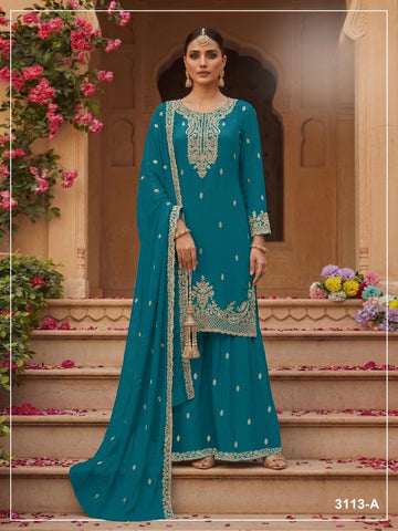 Anaita Teal Blue Faux Georgette Suit With Embroidery & Sequence Work - Dista