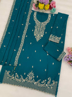 Thumbnail for Anaita Teal Blue Faux Georgette Suit With Embroidery & Sequence Work - Dista