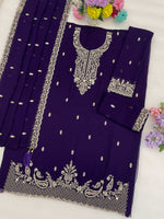 Thumbnail for Anaita Violet Faux Georgette Suit With Embroidery & Sequence Work - Dista