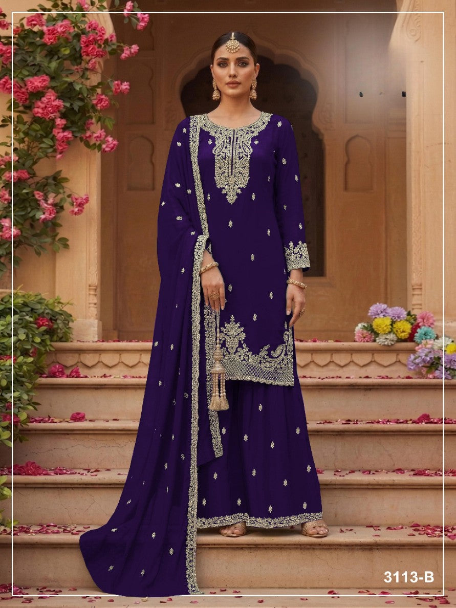 Anaita Violet Faux Georgette Suit With Embroidery & Sequence Work - Dista