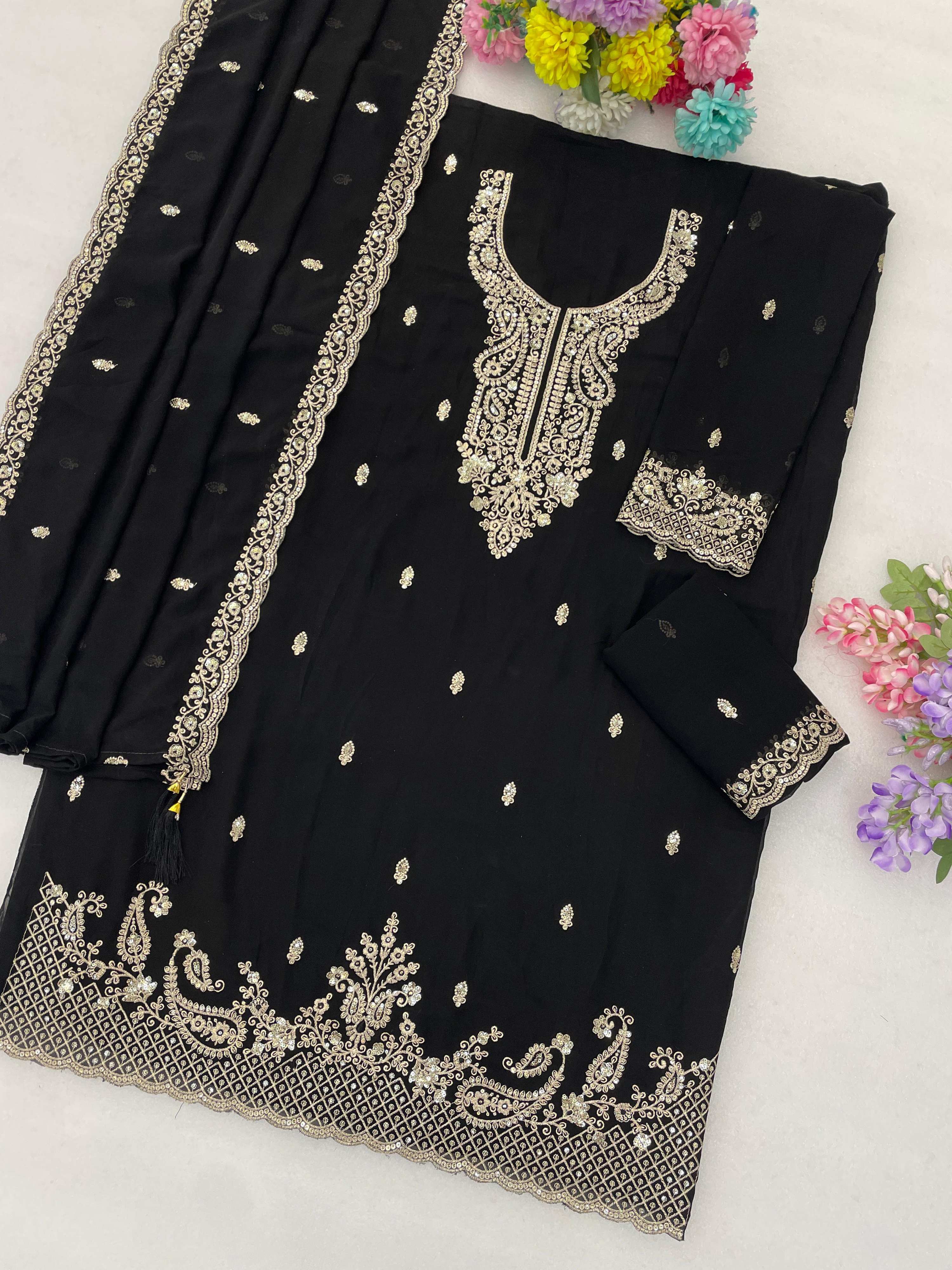 Anaita Black Faux Georgette Suit With Embroidery & Sequence Work - Dista
