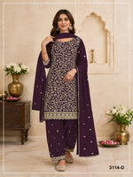 Thumbnail for Anaita Purple Fox Georgette Semi Stitched Suit with Embroidery & Coding Work - Dista