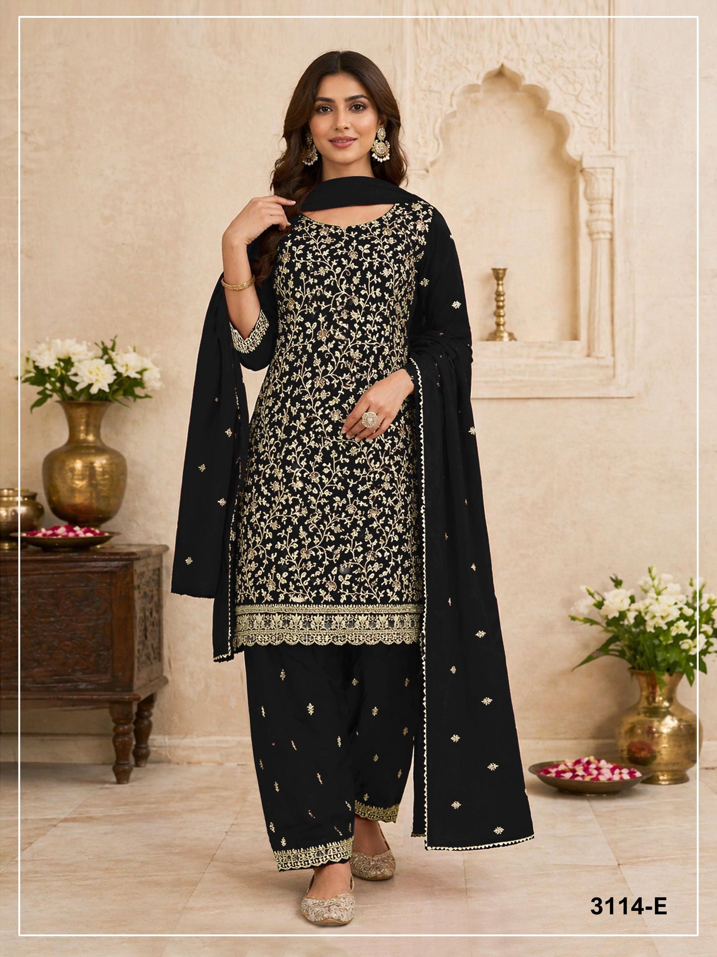 Anaita Black Fox Georgette Semi Stitched Suit with Embroidery & Coding Work - Dista
