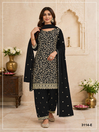 Anaita Black Fox Georgette Semi Stitched Suit with Embroidery & Coding Work - Dista