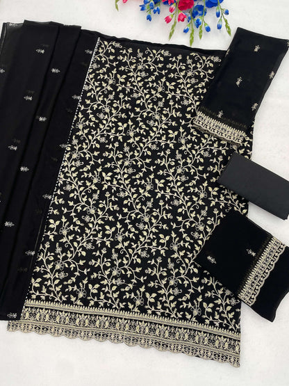 Anaita Black Fox Georgette Semi Stitched Suit with Embroidery & Coding Work - Dista
