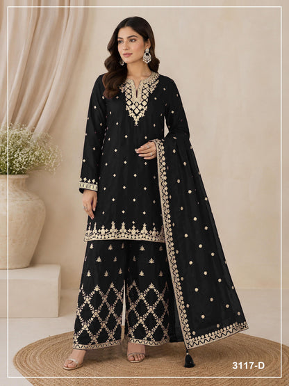 Anaita Black Chinon Semi Stitched Suit with Embroidery & Sequence Work - Dista