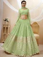 Thumbnail for Tulsi Art Attractive Pastel Green Sequins Work Georgette Lehenga Choli
