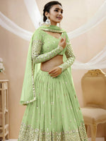 Thumbnail for Tulsi Art Attractive Pastel Green Sequins Work Georgette Lehenga Choli